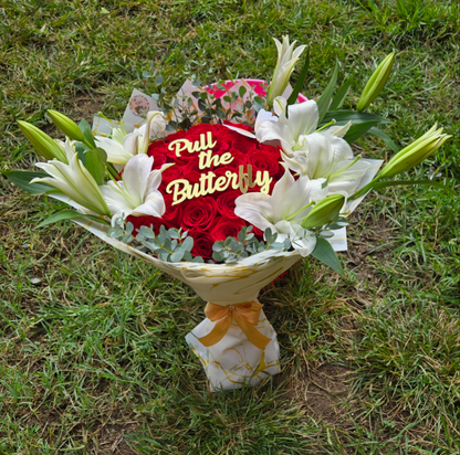 Lilies & red Roses
