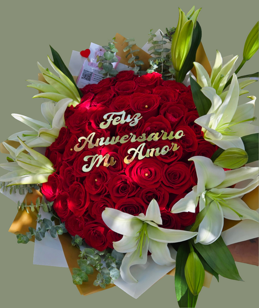 Lilies & red Roses